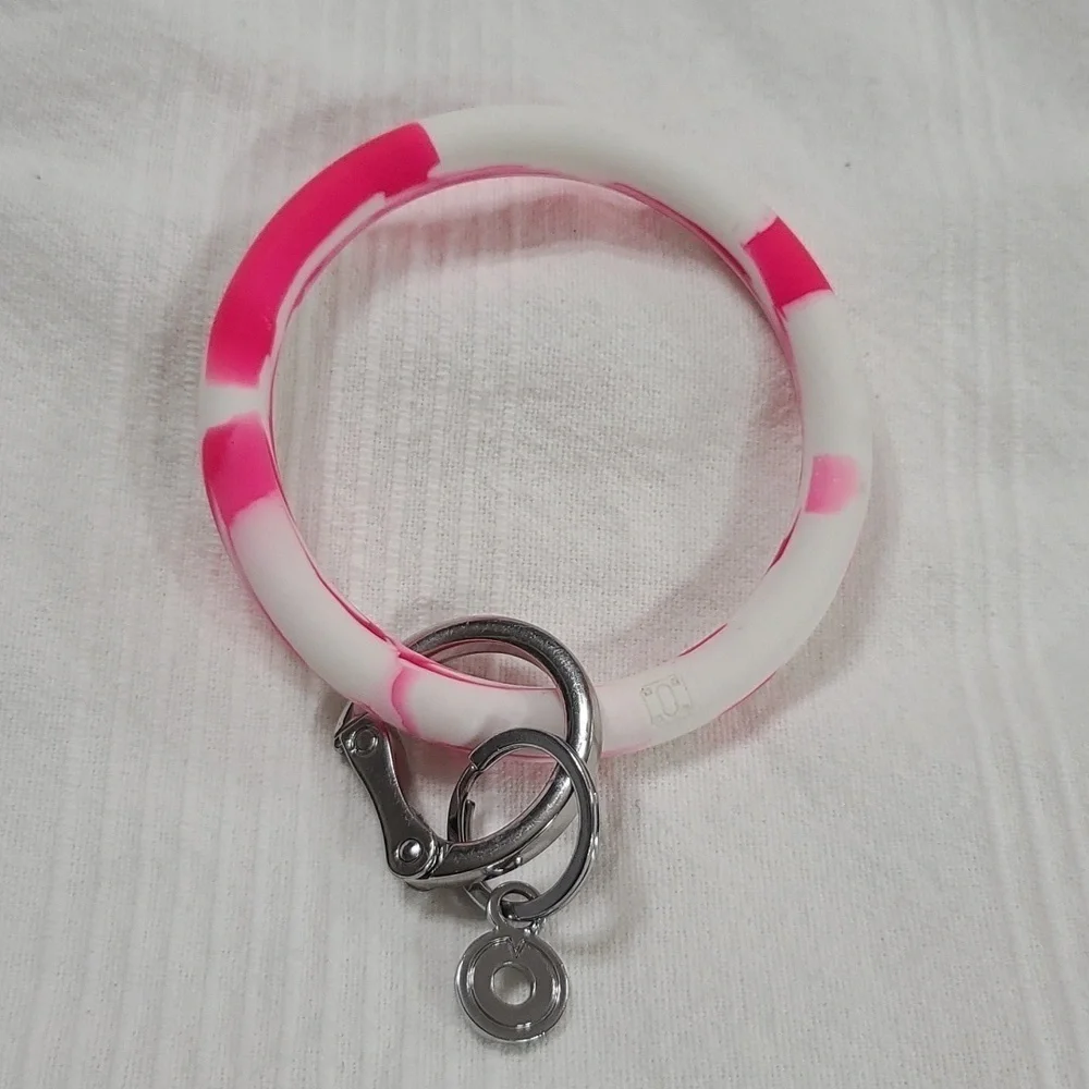 O Venture Key Ring Bracelet Wristlet Silicone? Pink/White Swirl EUC